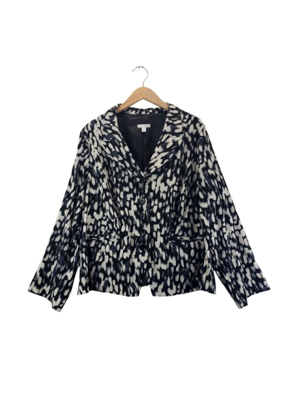 Blazer Black White Abstract Print 22W Fashion Bug Career Wear Pockets Collar - Picture 3 of 16